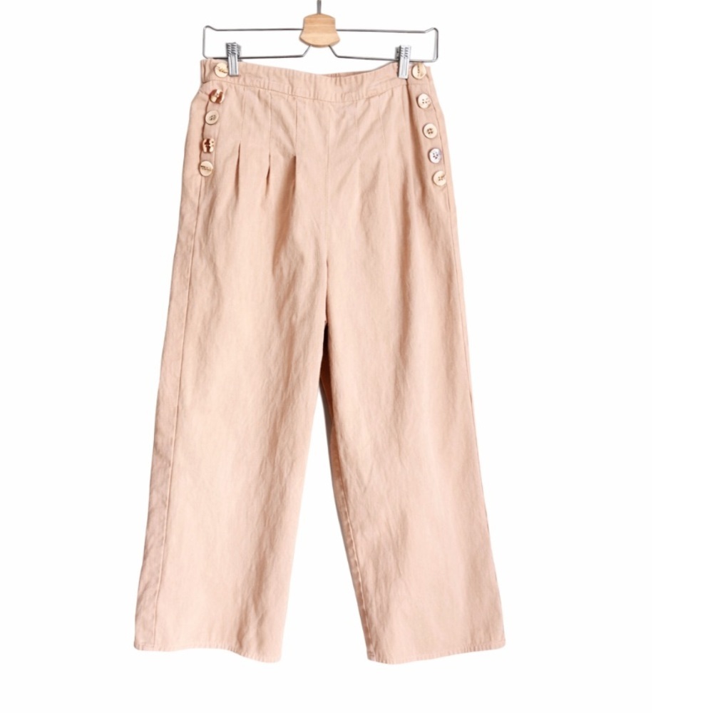 Bohme Pants Trousers Natical Cottagecore Khaki button Side preppy boho cotton